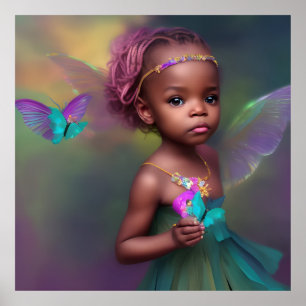 Poster Jolie petite fille ethnique papillon violet sarcel