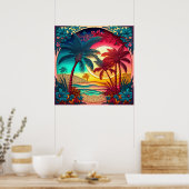 Poster Jolie plage maison palmier (Cuisine)