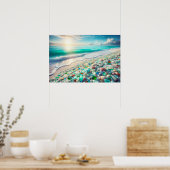 Poster Jolie plage Ocean avec verre de mer (Cuisine)