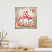 Poster Jolie plage rose flamant (Cuisine)