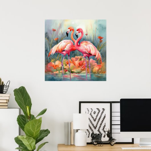 Poster Jolie plage rose flamant (Bureau à domicile)