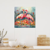 Poster Jolie plage rose flamant (Cuisine)