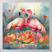 Poster Jolie plage rose flamant (Devant)