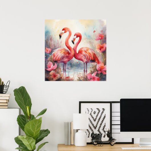 Poster Jolie plage rose flamant (Bureau à domicile)