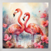 Poster Jolie plage rose flamant (Devant)