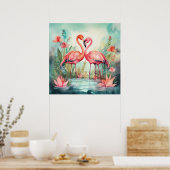 Poster Jolie plage rose flamant (Cuisine)