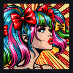 Poster Jolie Pop Art Comic Girl pas vectorisé<br><div class="desc">Belle dame aux pigtails et aux cheveux colorés bleu et rose,  rouge lipstique,  cils longs pop art style comique ai art.</div>