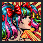 Poster Jolie Pop Art Comic Girl pas vectorisé<br><div class="desc">Belle dame aux pigtails et aux cheveux colorés bleu et rose,  rouge lipstique,  cils longs pop art style comique ai art.</div>