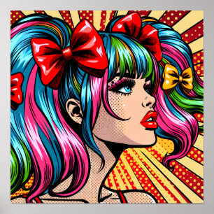 Poster Jolie Pop Art Comic Girl with Bows