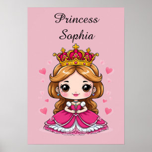 Poster Jolie princesse de dessin animé en robe rose