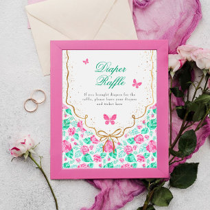 Poster Jolie rose rose florale ruban doré Baby shower