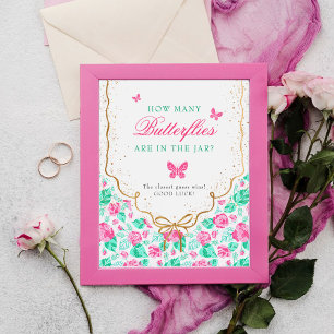 Poster Jolie rose rose florale ruban doré Baby shower