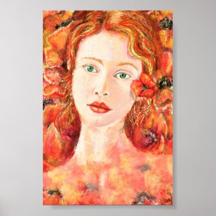 Poster Jolie Rousse aux Yeux Verts Peinture Originale