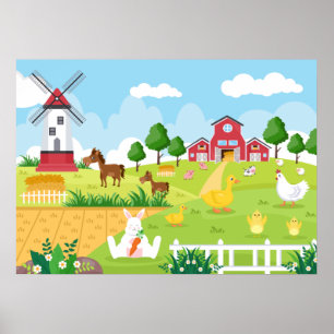 Poster jolie salle pour enfants Maison de ferme