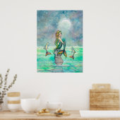 Poster Jolie Sirène Mignonne et Poisson Fantastique Art (Cuisine)