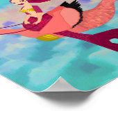 Poster Jolie sirène violette et Flamant rose Mermingo (Coin)