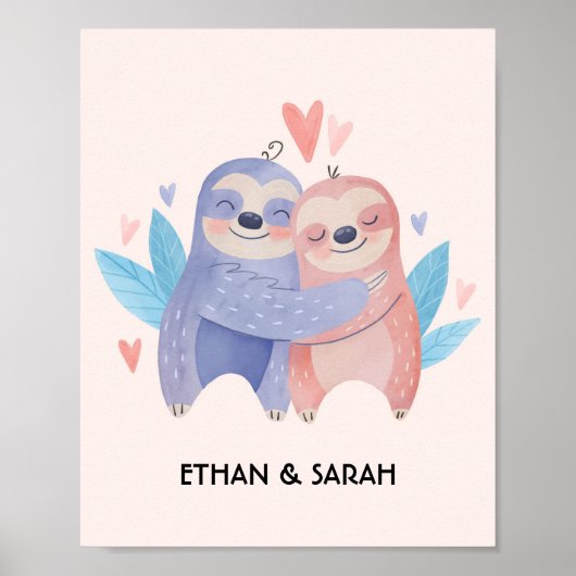 Poster Jolie Sloth Couple Personnalisé Saint Valentin (Devant)