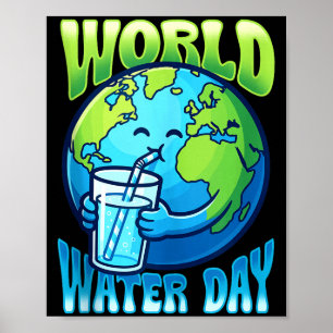 Poster Jolie terre buvant de l'eau journée mondiale de l'
