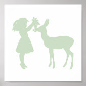 Poster Jolie Vintage fille et cerf Silhouette (Devant)