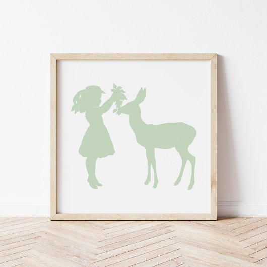 Poster Jolie Vintage fille et cerf Silhouette