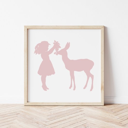 Poster Jolie Vintage fille et cerf Silhouette