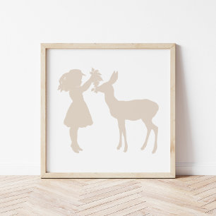 Poster Jolie Vintage fille et cerf Silhouette