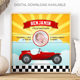 Poster Jolie voiture de course rouge rétro bébé photo sta