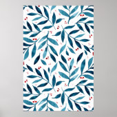 Poster Jolies branches d'aquarelle - turquoise et rouge (Devant)