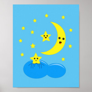 Poster Jolies étoiles et lune dans le ciel !