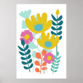 Poster Jolies fleurs colorées mur vert jaune  (Devant)