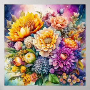 Poster Jolies fleurs d'art aquarelle en couleurs Ai 