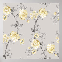 jolies fleurs jaunes avec motif feuille gris sur g