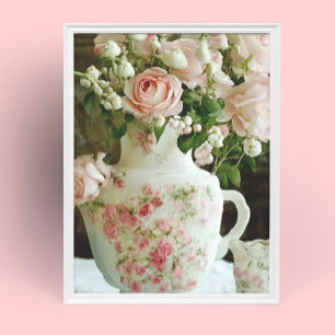 Poster Jolies roses roses en Chine antique Vintage Teapot