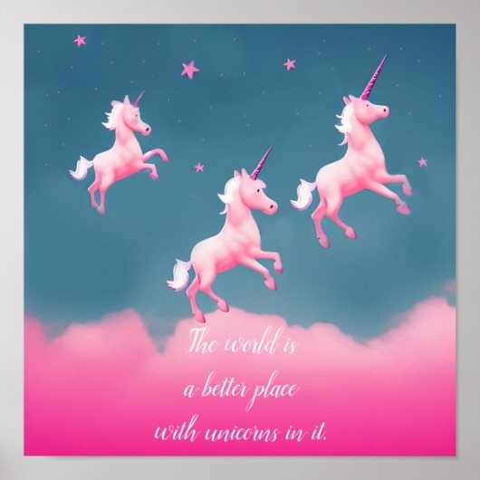 Poster Jolies Unicornes Volant Pink Citation Script Poste (Devant)