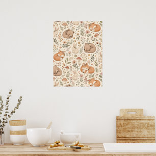 Poster Jolis animaux de la forêt endormis Motif bohème (R