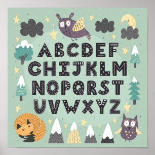Poster Jolis Animaux Fantaisistes de la Forêt ABC Alphabe