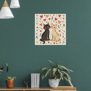 Poster Jolis chats rétro pour la Saint-Valentin