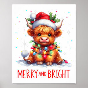 Poster Jolis éclairages de Noël de bébé vache des Highlan
