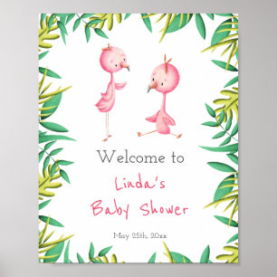 Poster Jolis Jumeaux Flamants Roses Tropicaux Baby Shower