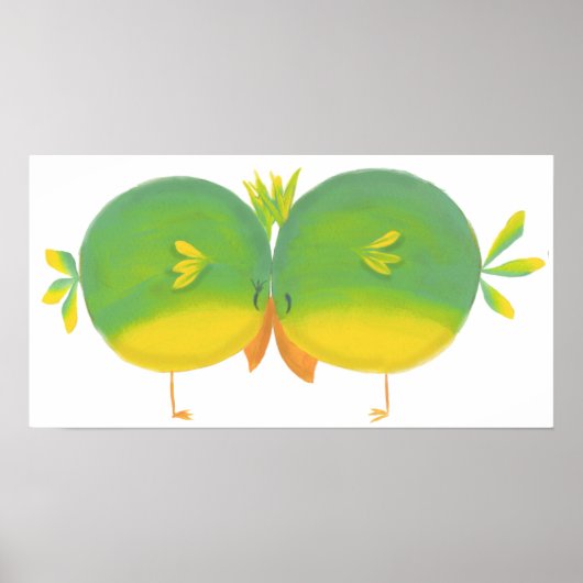 Poster Jolis oiseaux de l'amour de dessin animé (Devant)