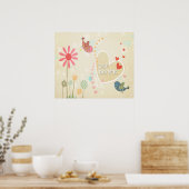 Poster Jolis Oiseaux Vintage Amour Véritable (Cuisine)