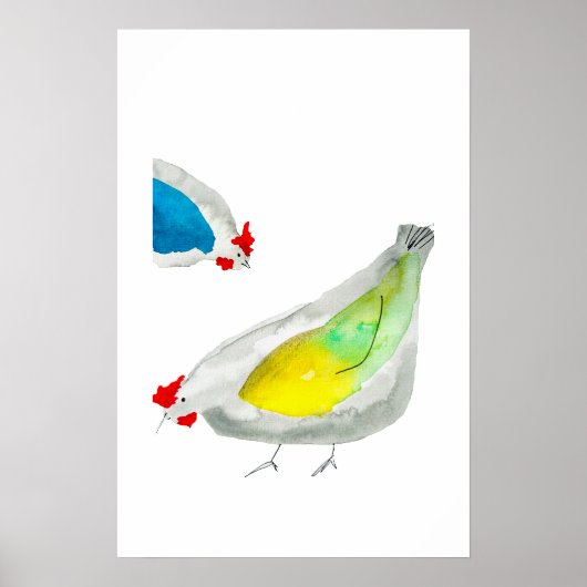 Poster Jolis poulets en art à l'aquarelle (Devant)