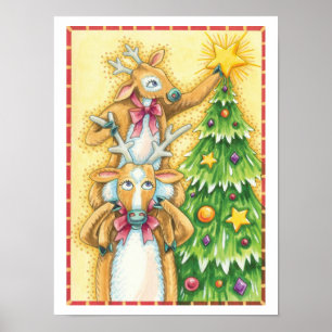 Poster Jolis rennes de Noël avec une étoile d'arbre de No