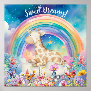Poster Jolis rêves doux Fleur arc-en-ciel & Girafe