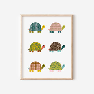 Poster Jolis Tortues Dessinées à la Main pour la Chambre 