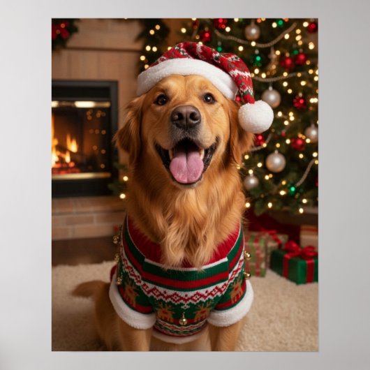 Poster Jolly Golden Retriever Dog in Cozy Sweater Custom  (Devant)