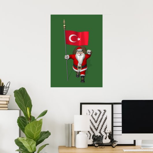 Poster Jolly Père Noël Avec Drapeau De Turquie (Bureau à domicile)