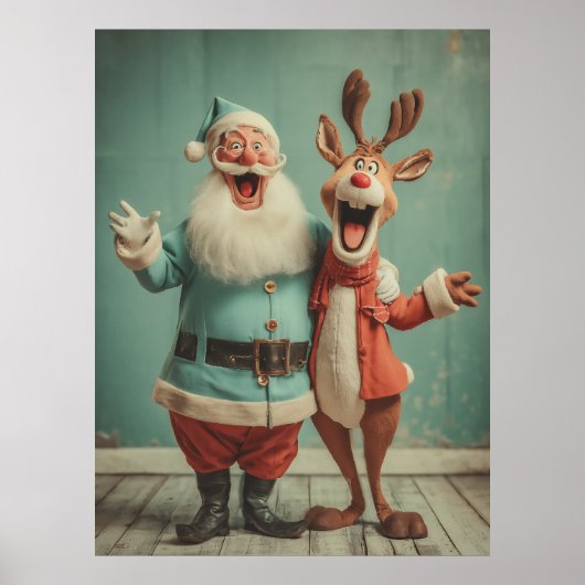 Poster Jolly Santa and Rudolph Cheer (Devant)