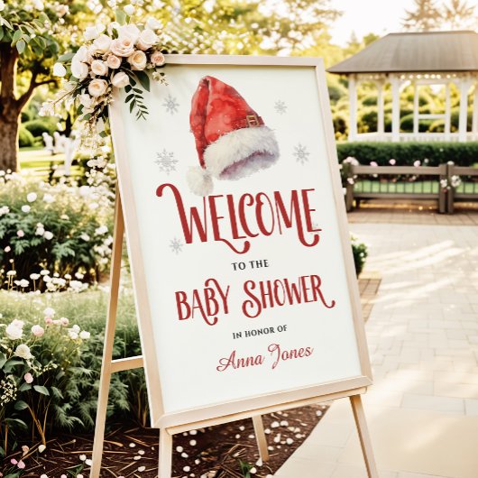 Poster Jolly Santa Hat Baby Shower Welcome Sign