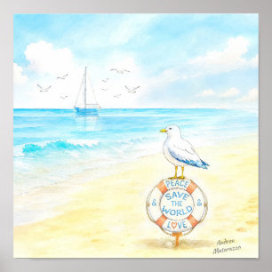 Poster Jon Seagull - Paix & Amour Sauvent le Monde